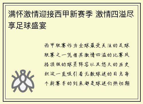 满怀激情迎接西甲新赛季 激情四溢尽享足球盛宴